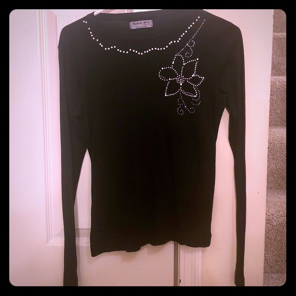 MICHEAL STARS LONG-SLEEVED FITTED TEE WITH BEADING